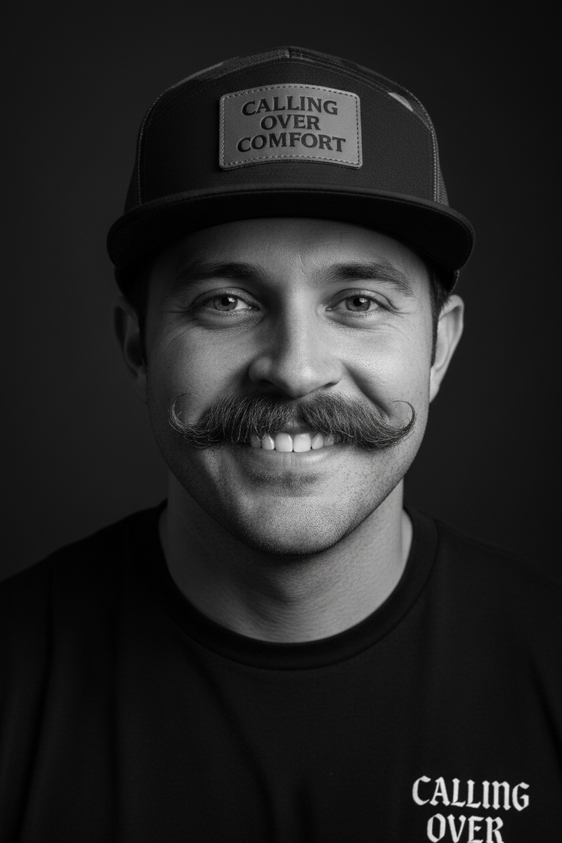 B&W Portrait - Husband with Camo COC Hat