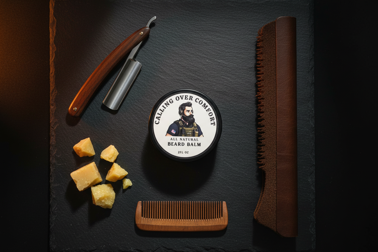 Beard Balm Grooming Flat Lay