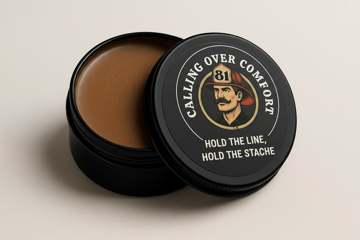 Calling Over Comfort Mustache Wax - Large Logo