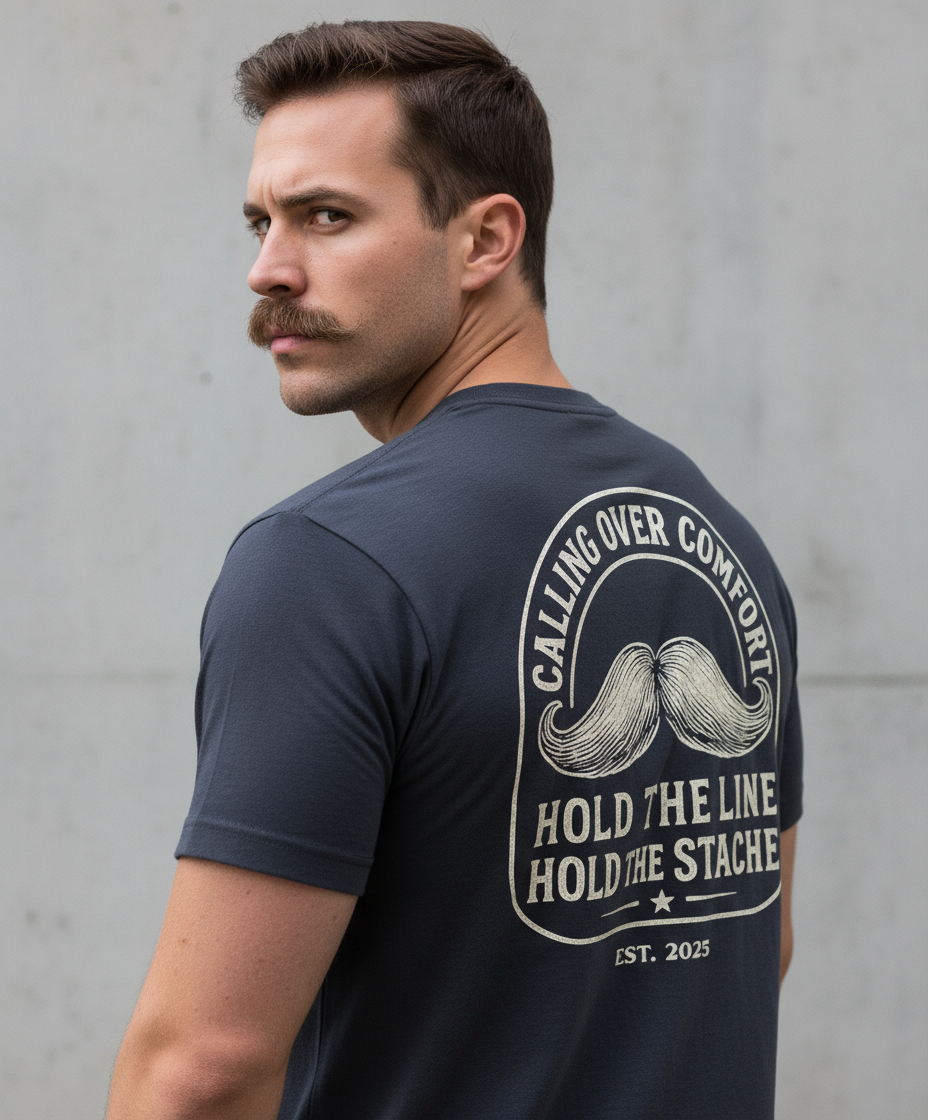 Hold The Line Hold The Stache T-Shirt - Close Up