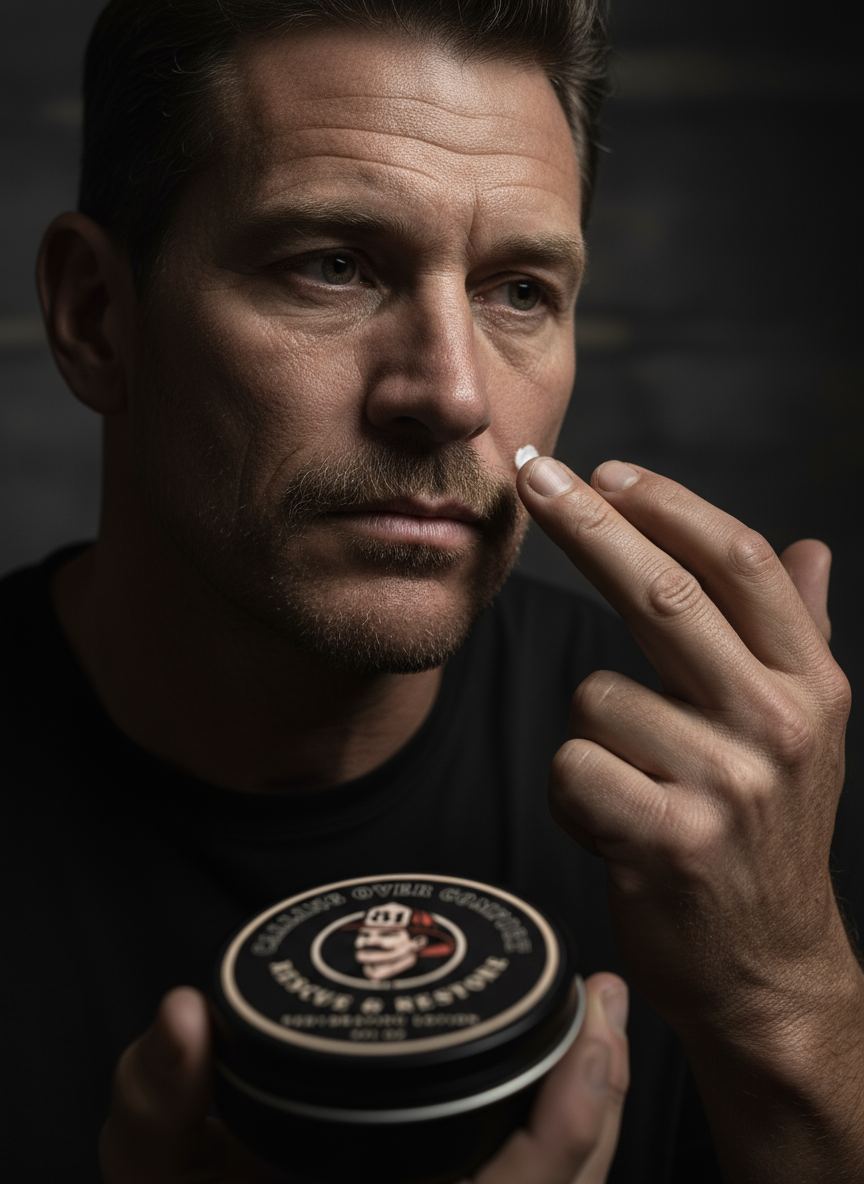 Man applying Calling Over Comfort cream - variation 2