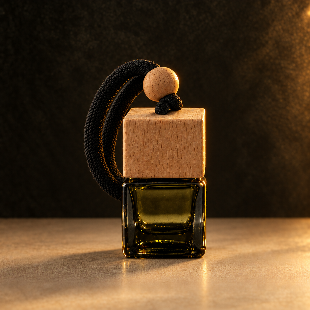 Studio shot of the wooden car diffuser cube alone